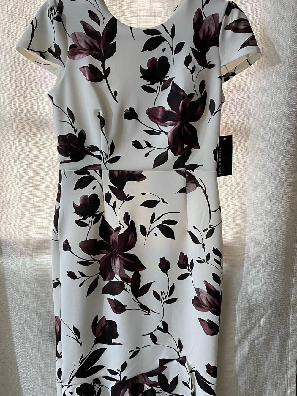 Enfocus Studio White Dress with Dark Plum Floral Print